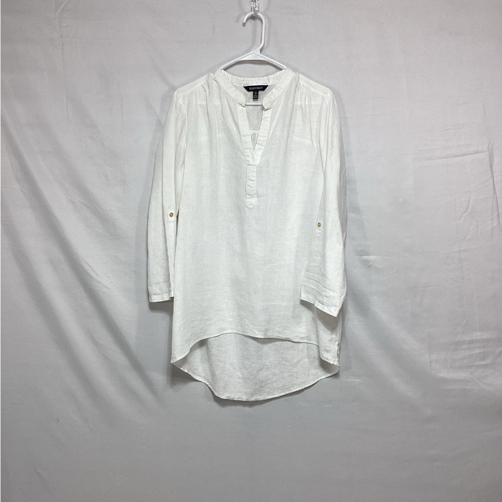Ellen Tracy large Cream v-neck linen Blouse